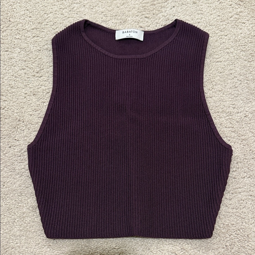 Aritzia Babaton Purple Ribbed Women's Cropped Top